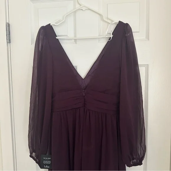 Lulu's Deep V-Neck Plum Long Sleeve Dress - Picture 5 of 7